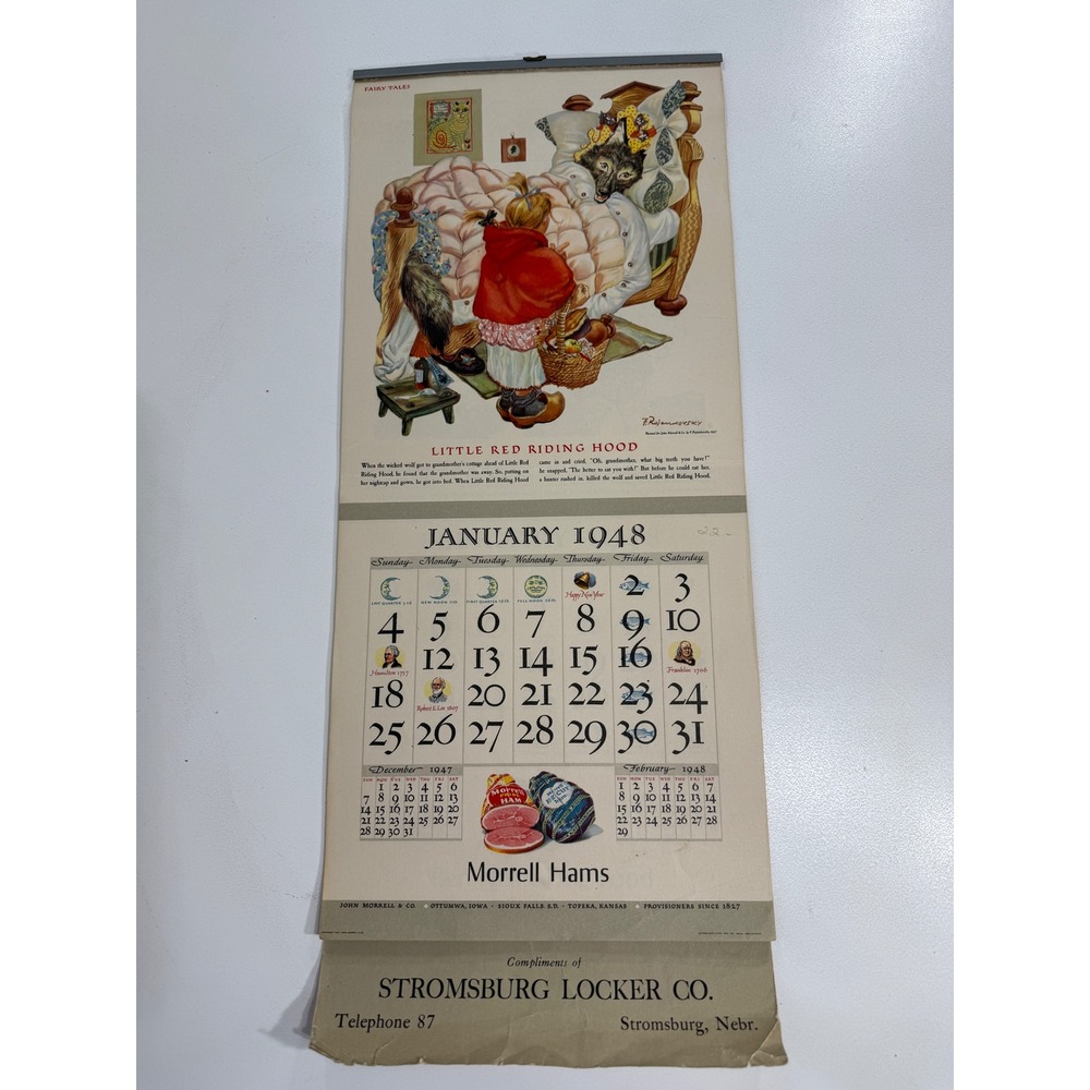 Vintage 1948 Morrell Hams Fairy Tales Calendar Feodor Rojankovsky Illustrations